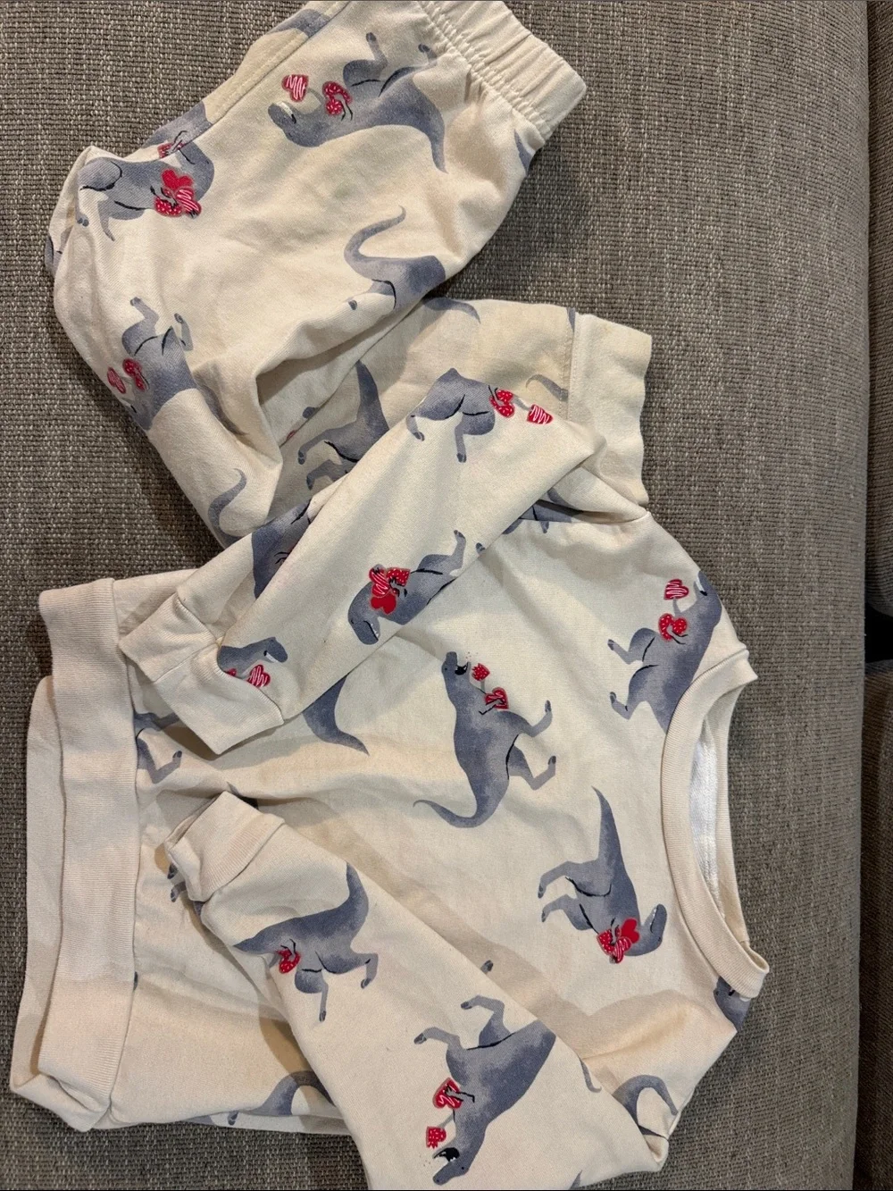 Carter's Cream Sweatshirt and Pants Set with Gray and Red Dinosaur Print